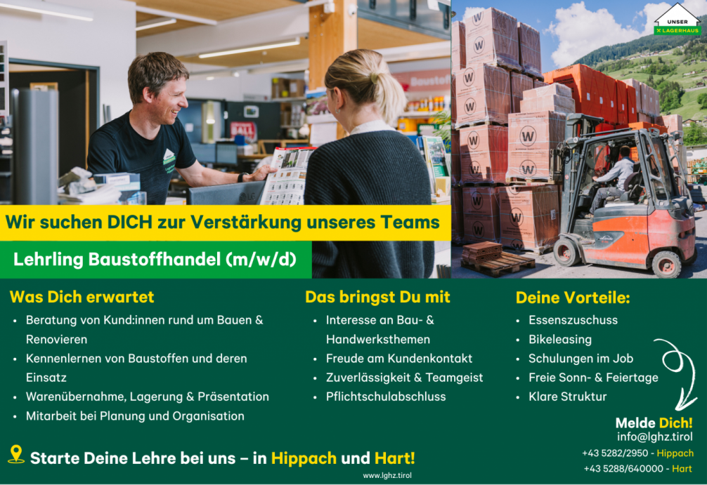 Stellenanzeige Lagerhaus Hippach